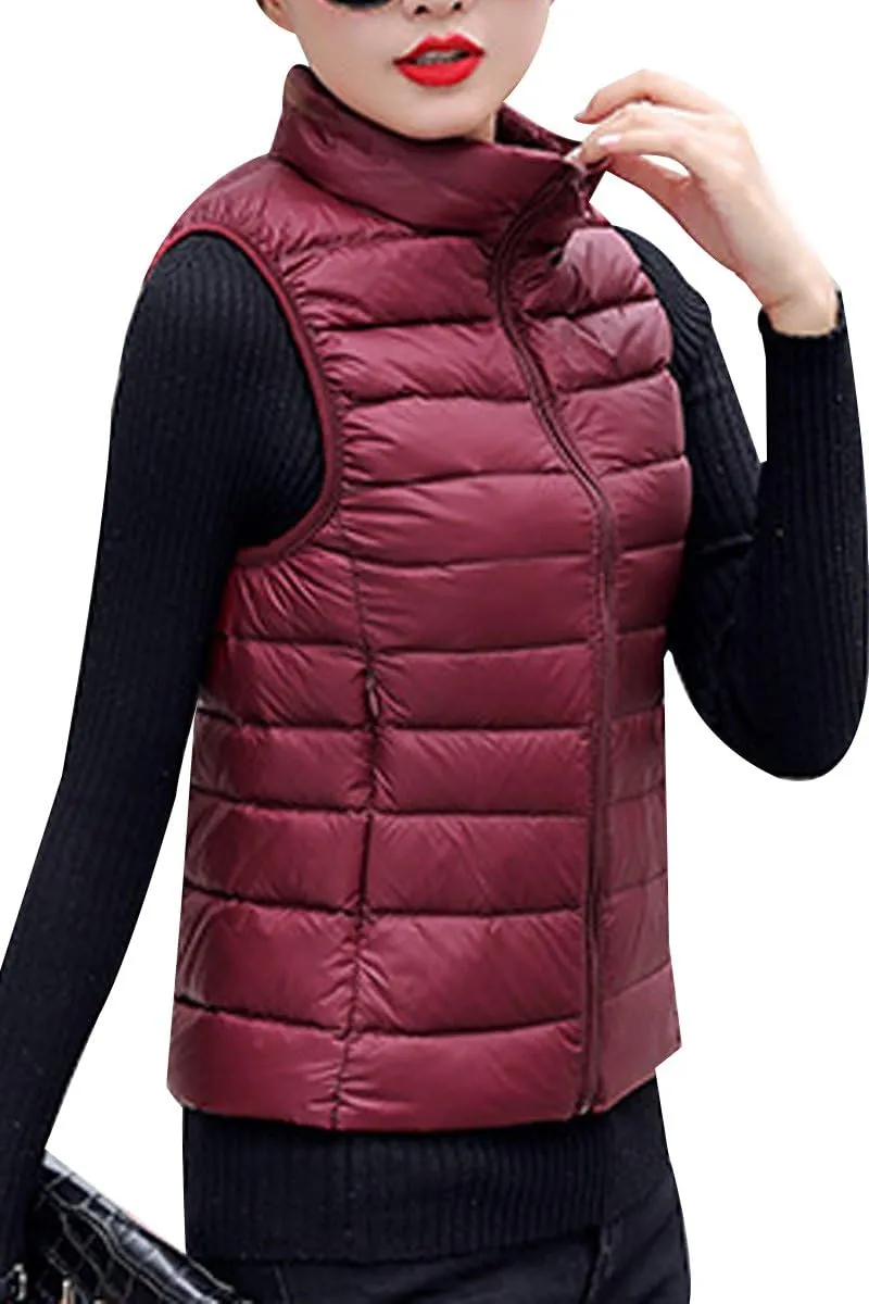 YMING Womens Packable Down Vest Solid Color Lightweight Outwear Zipper Puffer Vest Jackets