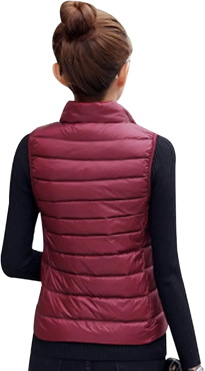 YMING Womens Packable Down Vest Solid Color Lightweight Outwear Zipper Puffer Vest Jackets