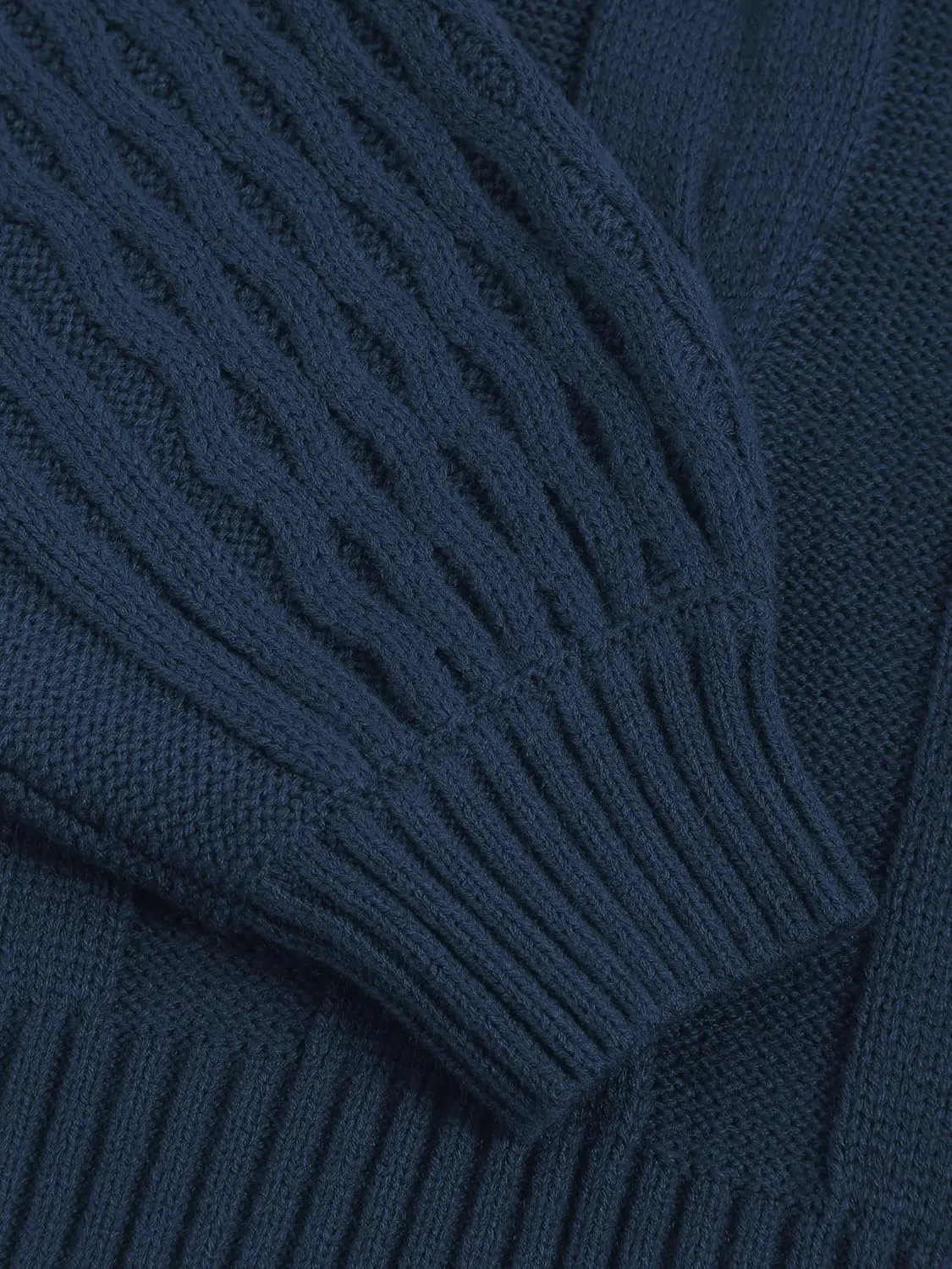 ZAFUL Women's Solid Knit Cable Sweater Casual Long Lantern Sleeve Pullover Crew Neck Knitted Tops