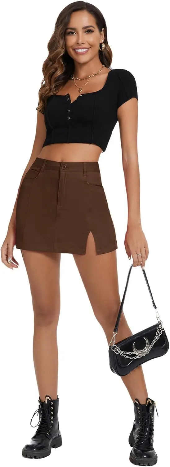 Zando Cargo Skirt High Waisted Cargo Skirts for Women Bodycon Cargo Mini Skirt Denim Skirt Y2K Jean Skirt with Pockets