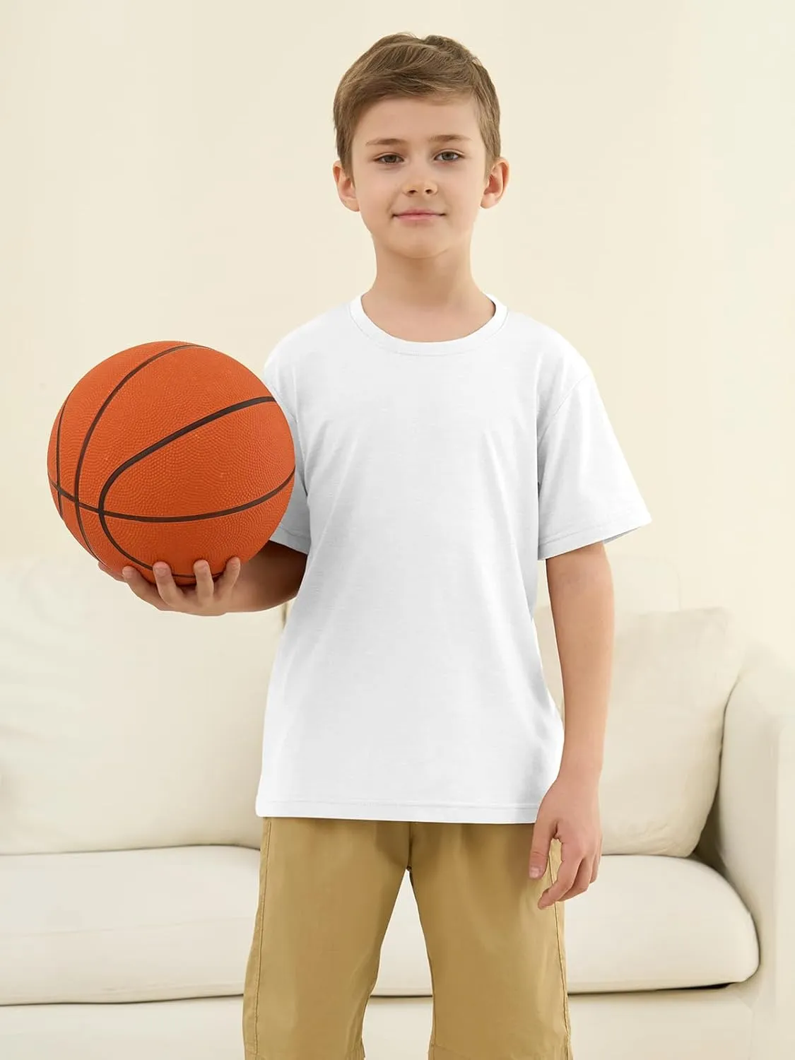 ZDC Boys Short Sleeve T Shirts Kids Summer Crewneck Tops Loose Fit Basic Tees 5-14 Years