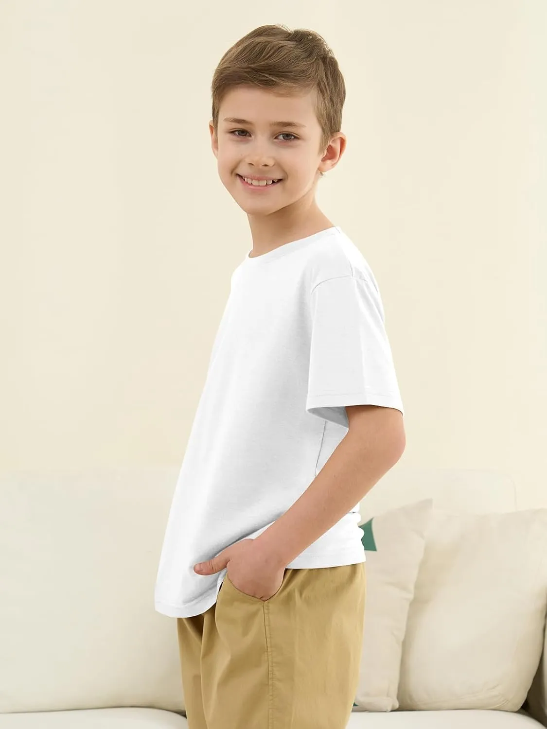 ZDC Boys Short Sleeve T Shirts Kids Summer Crewneck Tops Loose Fit Basic Tees 5-14 Years
