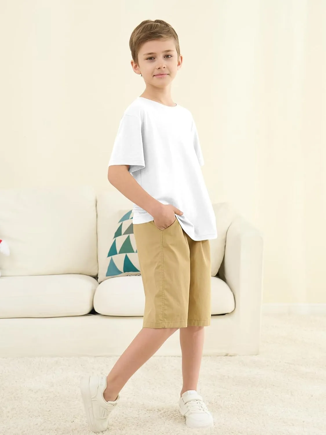 ZDC Boys Short Sleeve T Shirts Kids Summer Crewneck Tops Loose Fit Basic Tees 5-14 Years