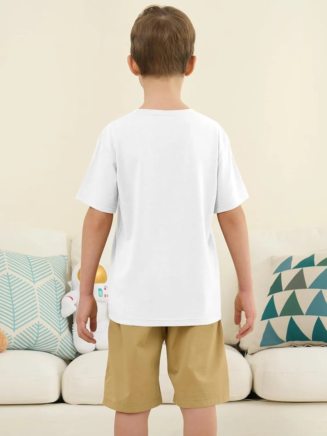 ZDC Boys Short Sleeve T Shirts Kids Summer Crewneck Tops Loose Fit Basic Tees 5-14 Years