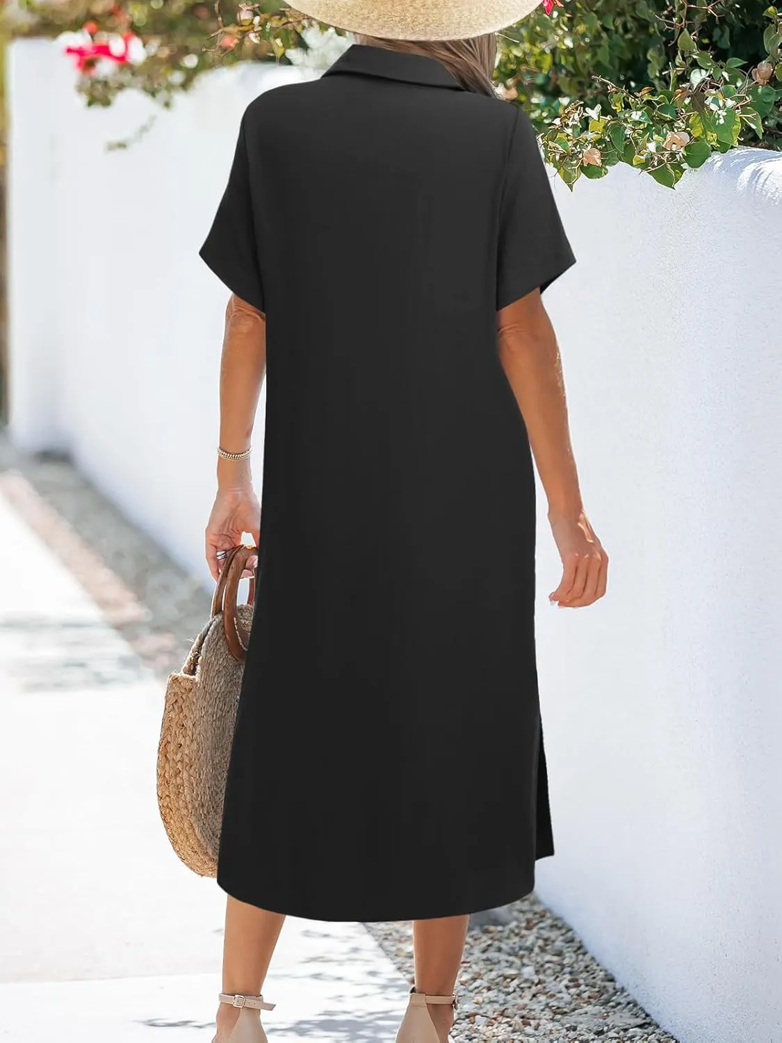 Zeagoo Womens Dress Summer Casual Short Sleeve Button Down Shirt Dress Beach Cover Up Dress with Pockets
