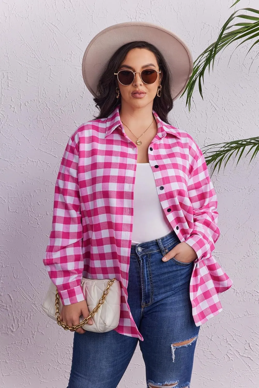 Zeagoo Womens Plus Size Flannel Shirt Plaid Shirts Long Sleeves Casual Button Down Collared Shacket Tops 16W-26W
