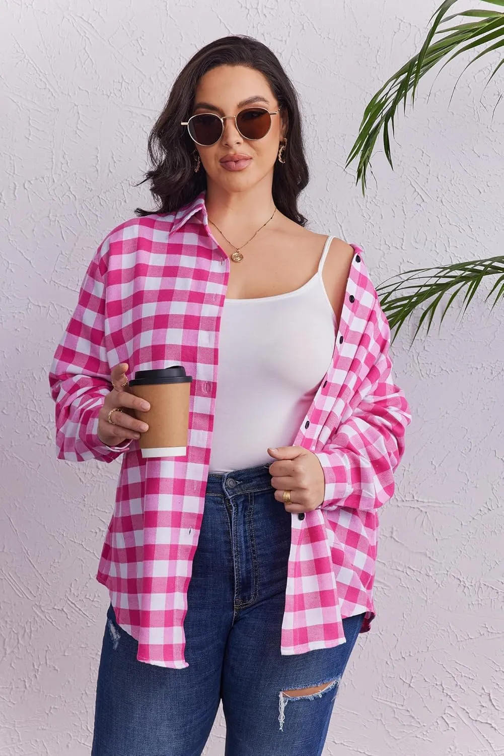 Zeagoo Womens Plus Size Flannel Shirt Plaid Shirts Long Sleeves Casual Button Down Collared Shacket Tops 16W-26W