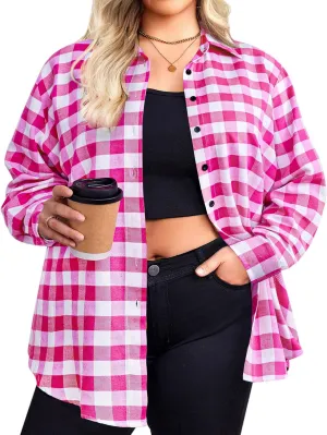 Zeagoo Womens Plus Size Flannel Shirt Plaid Shirts Long Sleeves Casual Button Down Collared Shacket Tops 16W-26W