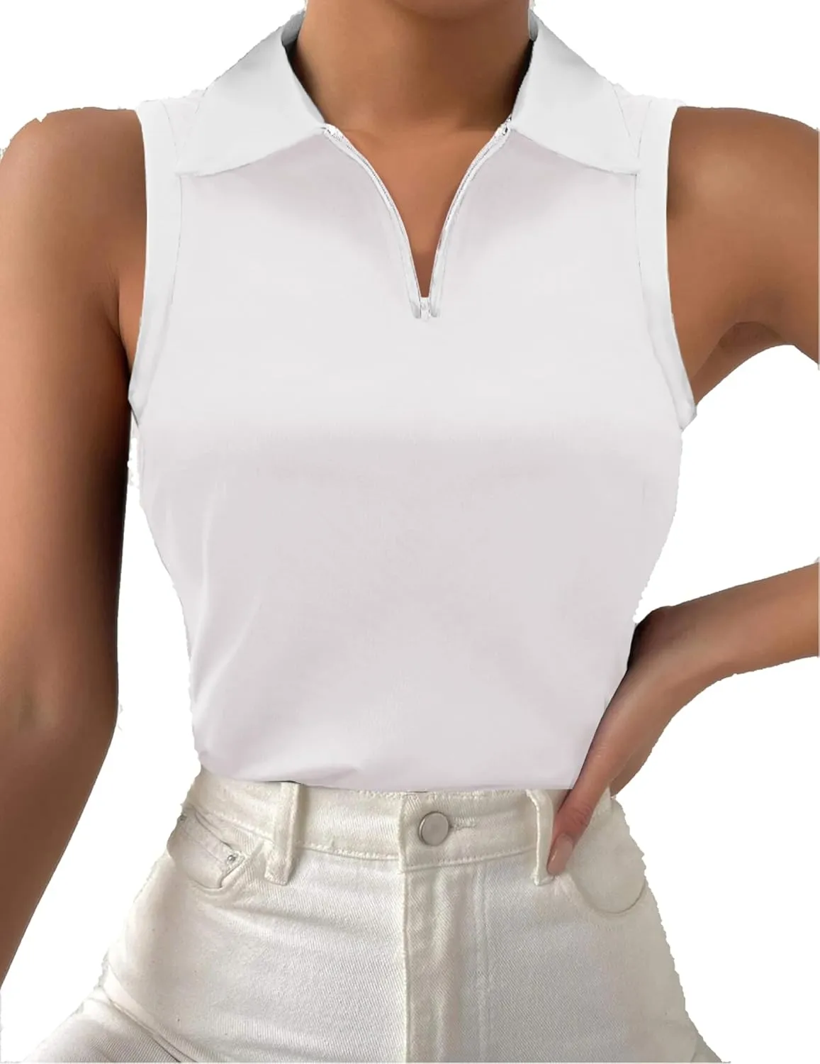 Zeagoo Womens Tank Tops 2024 Casual V Neck Sleeveless Blouses Slim Fit UPF 50  Polo Shirts XS-XXL