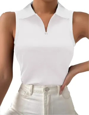 Zeagoo Womens Tank Tops 2024 Casual V Neck Sleeveless Blouses Slim Fit UPF 50  Polo Shirts XS-XXL
