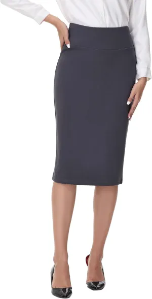 ZTN Skirts for Women Stretch High Waist Pencil Skirt Bodycon Business Skirt with Back Slit Below Knee